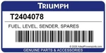 Triumph Sprint Rs 955I T695 - Fuel Level Sender Gauge T2404078 #0611. Fixed Price $150.00.